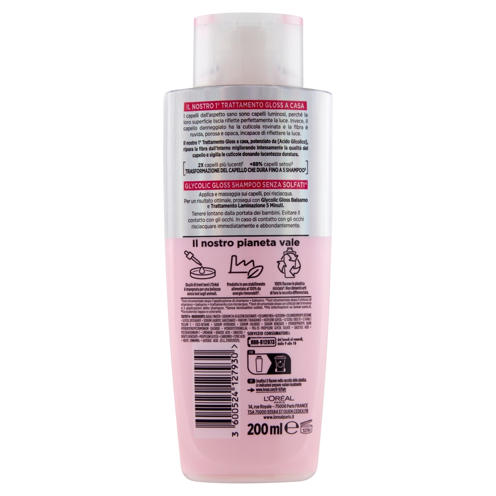 L'Oréal Paris Elvive Glycolic Gloss Shampoo con Acido Glicolico Per Capelli Spenti e Porosi 200 ml